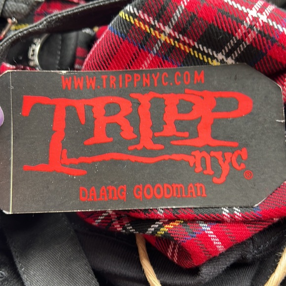 Tripp NYC Daang Goodman Red & Black Plaid Zip-Off Zippered Bondage Strap Pants - Picture 3 of 6